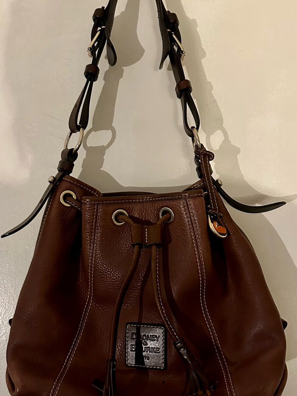 Dooney & Bourke Brown Leather Drawstring Bucket Bag